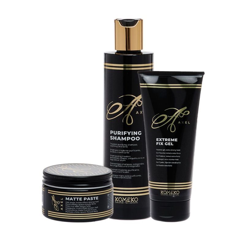 KOMEKO AXEL GIFT BOX A (PURIFYING SHAMPOO 250 ML + EXTREME FIX GEL + MATTE PASTE)